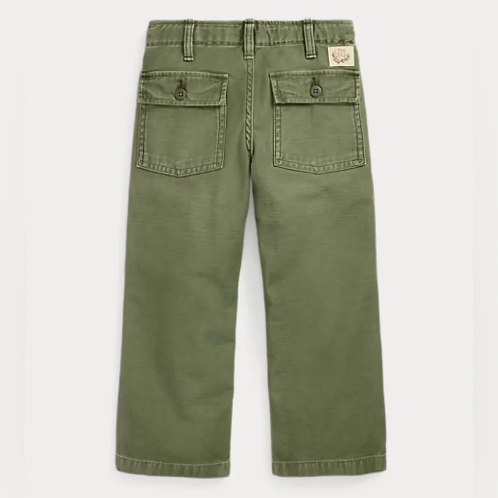 Ralph Lauren Girls Embroidered Cotton Satin Carpenter Pant - Size 3